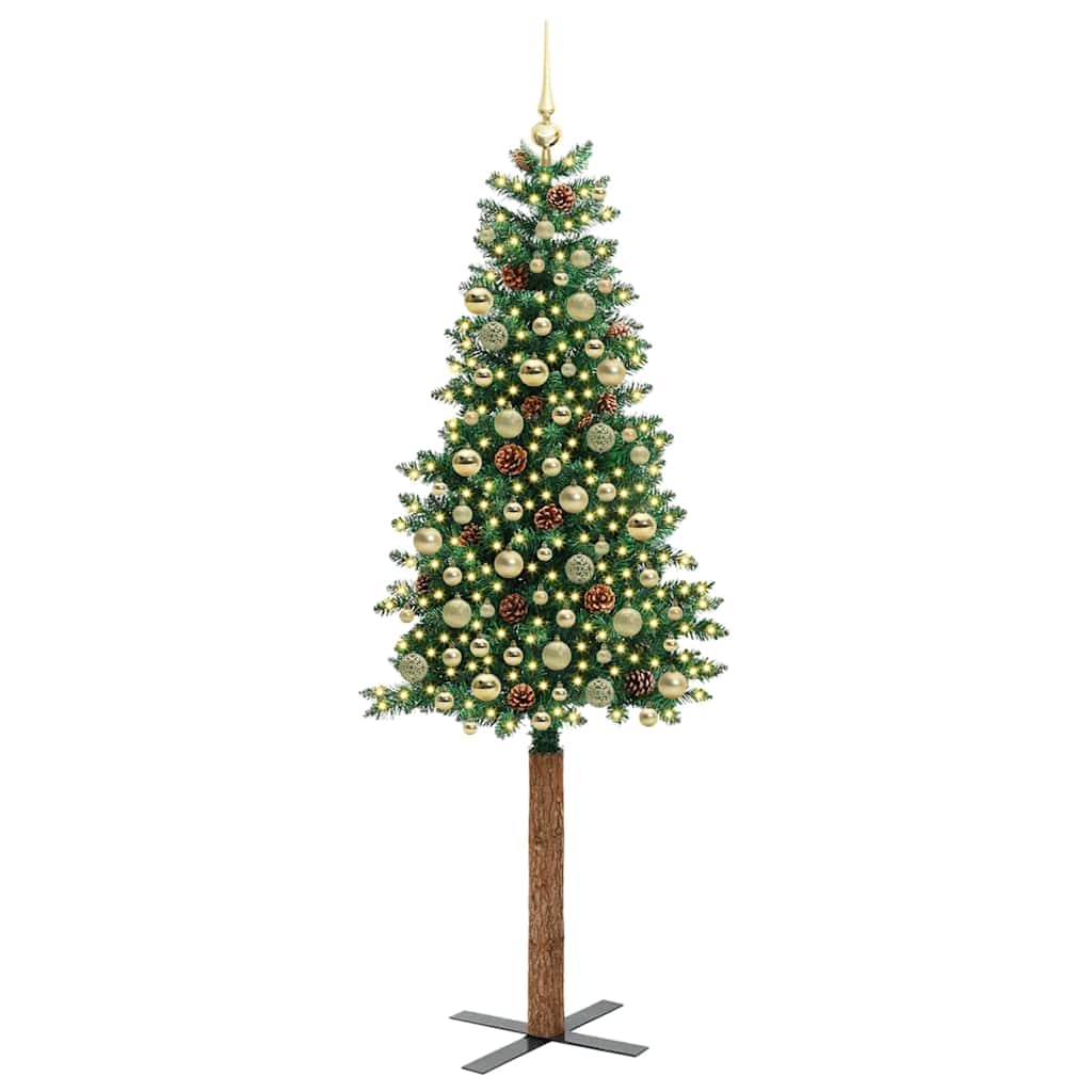 Slim Christmas Tree Green 210 cm PVC and Solid Pine wood