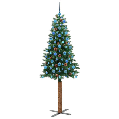 Slim Christmas Tree Green 210 cm PVC and Solid Pine wood