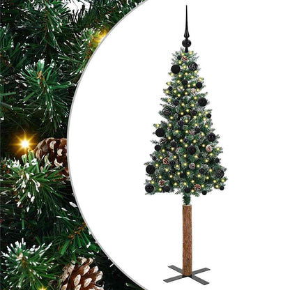 Slim Christmas Tree Green 150 cm PVC and Solid Pine wood