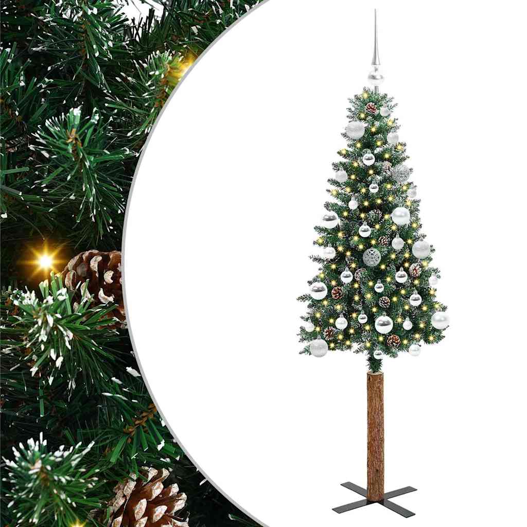 Slim Christmas Tree Green 150 cm PVC and Solid Pine wood