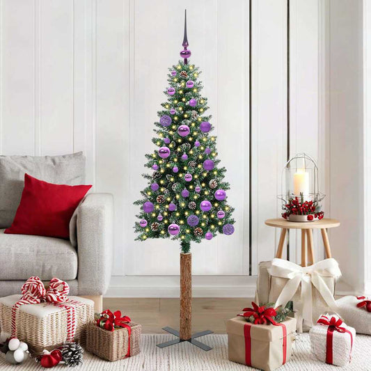 Slim Christmas Tree Green 150 cm PVC and Solid Pine wood