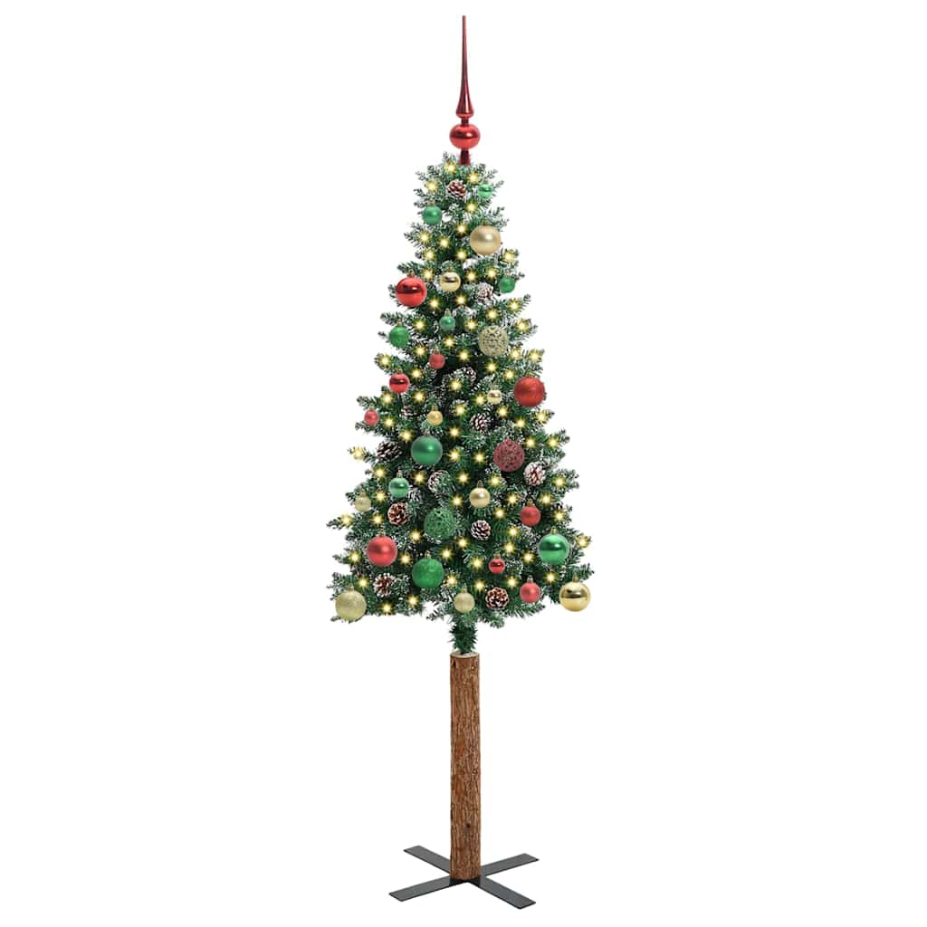 Slim Christmas Tree Green 150 cm PVC and Solid Pine wood