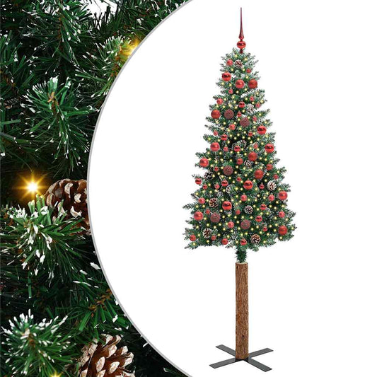 Slim Christmas Tree Green 180 cm PVC and Solid Pine wood