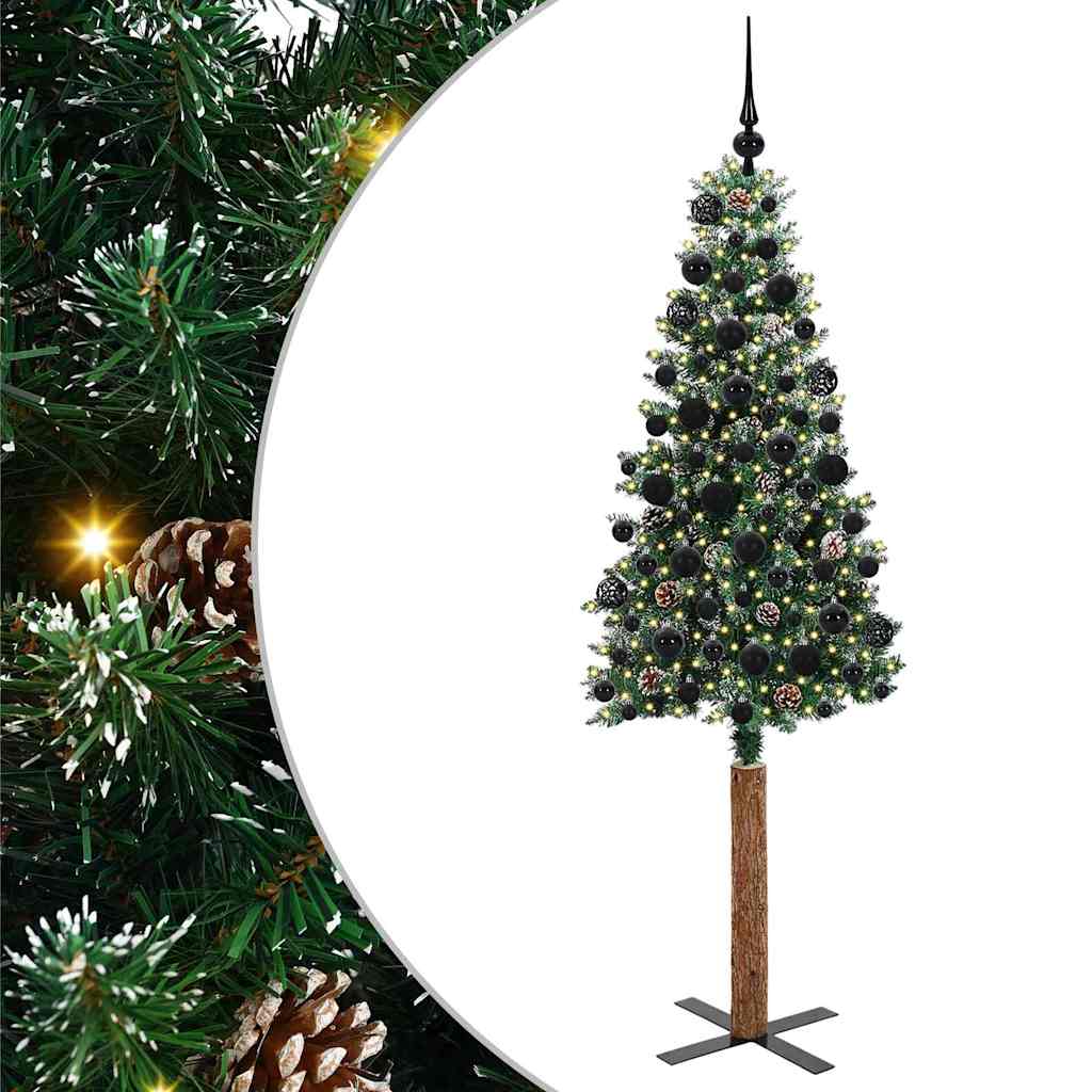 Slim Christmas Tree Green 180 cm PVC and Solid Pine wood