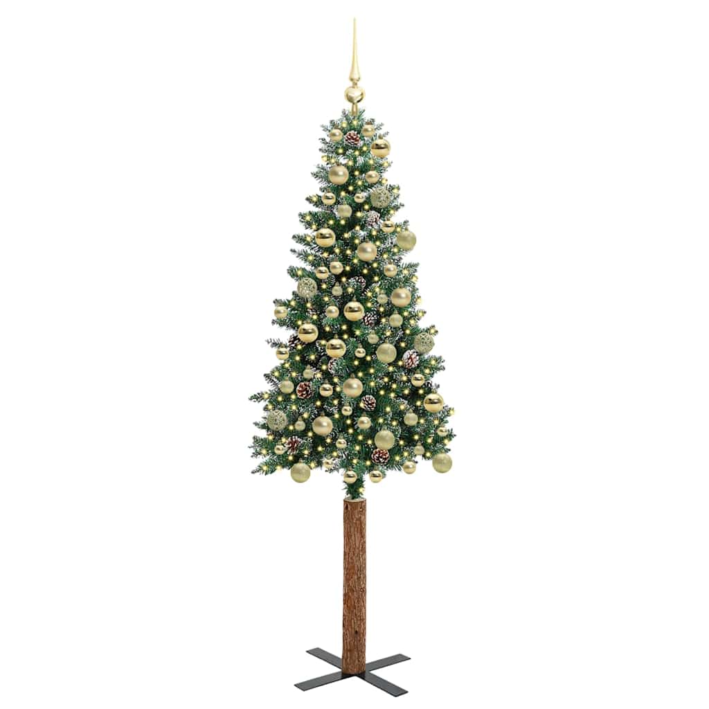 Slim Christmas Tree Green 180 cm PVC and Solid Pine wood