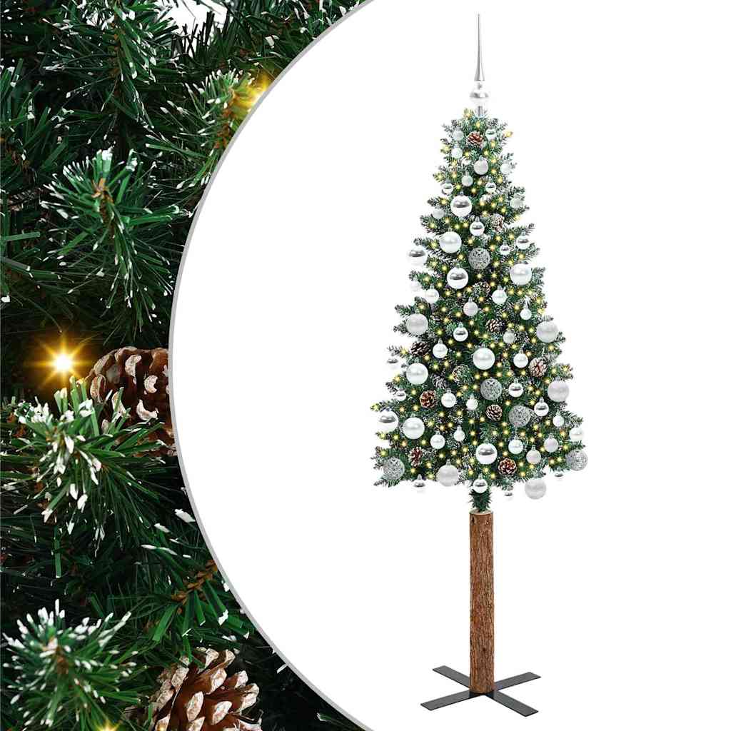 Slim Christmas Tree Green 180 cm PVC and Solid Pine wood