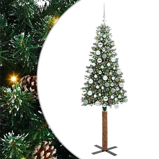 Slim Christmas Tree Green 180 cm PVC and Solid Pine wood