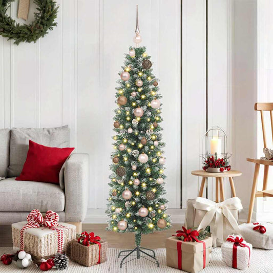 Artificial Slim Christmas Tree with 150 LEDs Green 59.06 in