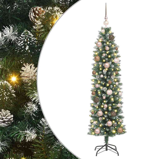 Artificial Slim Christmas Tree with 150 LEDs Green 59.06 in