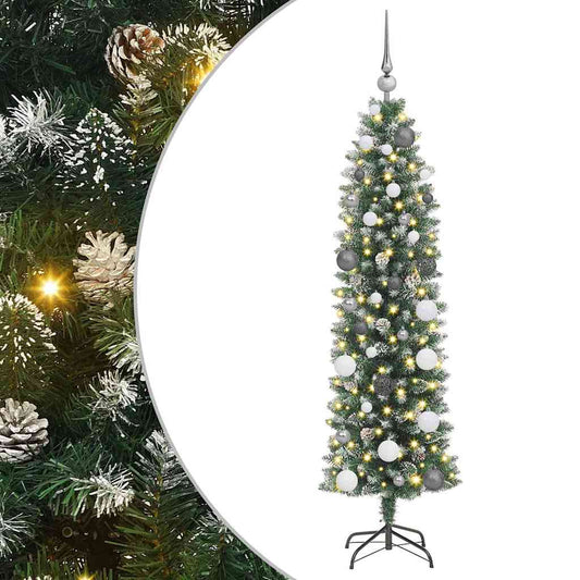 Artificial Slim Christmas Tree with 150 LEDs Green 59.06 in