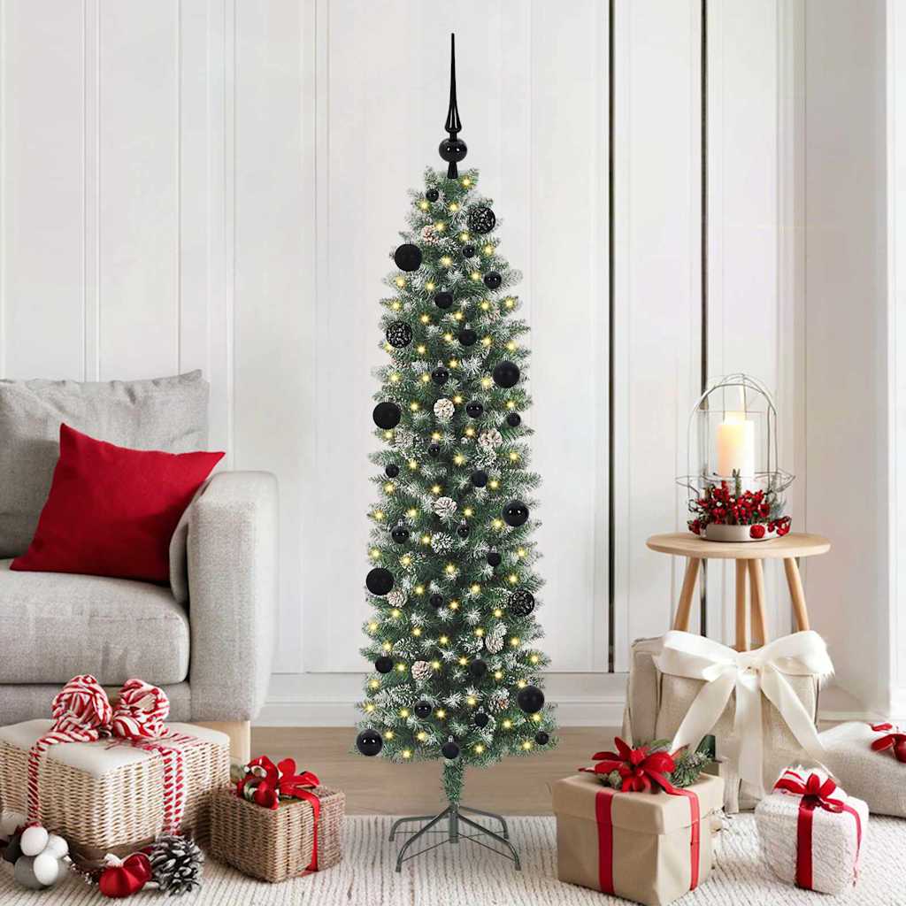 Artificial Slim Christmas Tree Green and White 150 cm