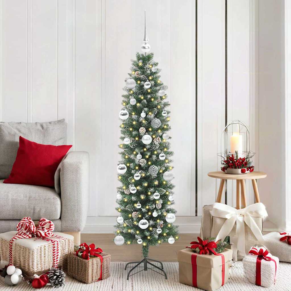 Artificial Slim Christmas Tree Green and White 150 cm