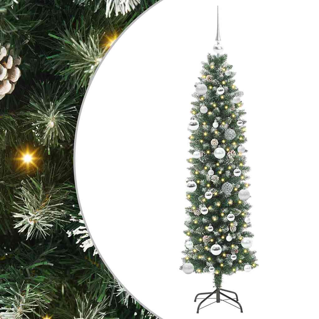 Artificial Slim Christmas Tree Green and White 150 cm
