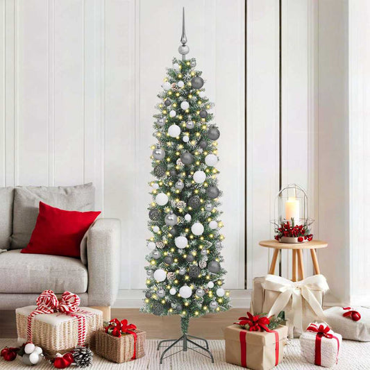 Artificial Slim Christmas Tree with 300 LEDs Green 70.87 in