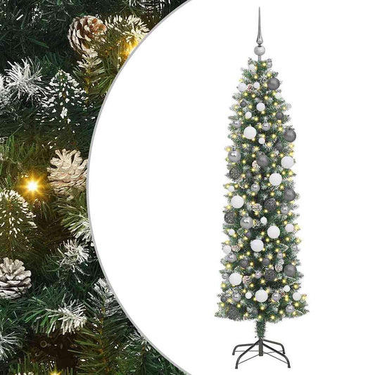 Artificial Slim Christmas Tree with 300 LEDs Green 70.87 in