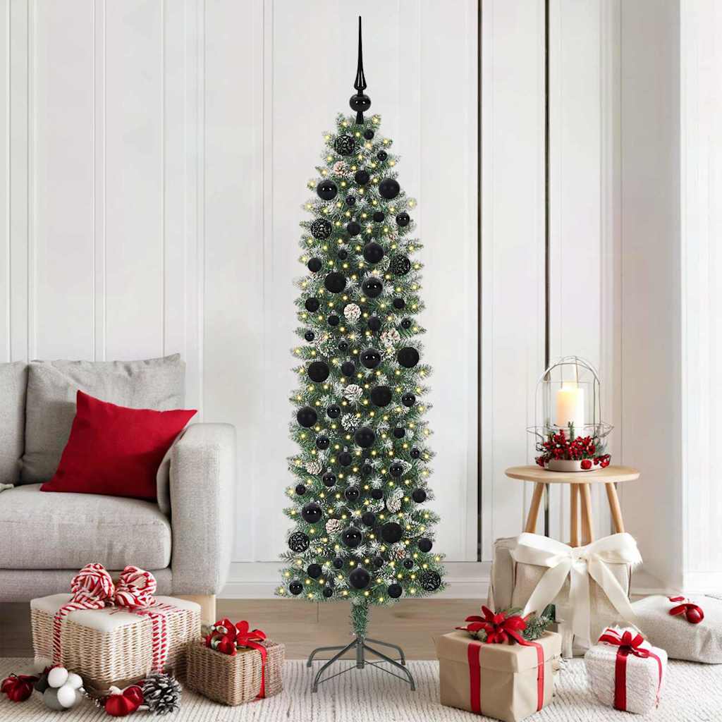 Artificial Slim Christmas Tree Green and White 180 cm