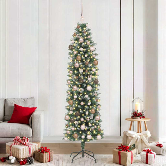Artificial Slim Christmas Tree with 300 LEDs Green 82.68 in