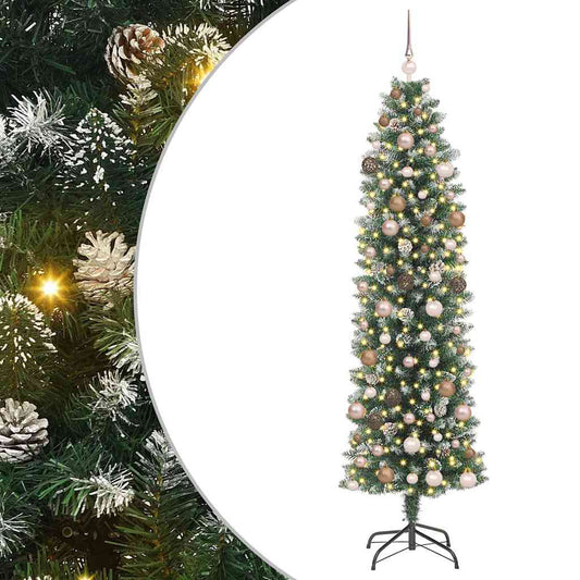 Artificial Slim Christmas Tree with 300 LEDs Green 82.68 in