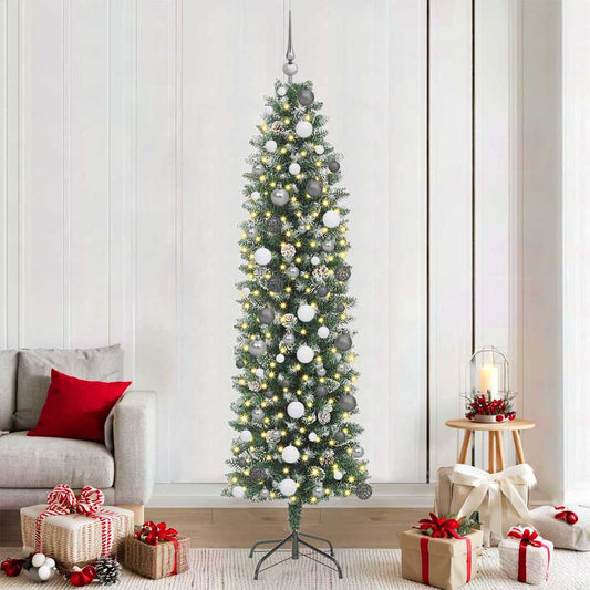 Artificial Slim Christmas Tree with 300 LEDs Green 82.68 in