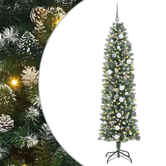 Artificial Slim Christmas Tree with 300 LEDs Green 82.68 in