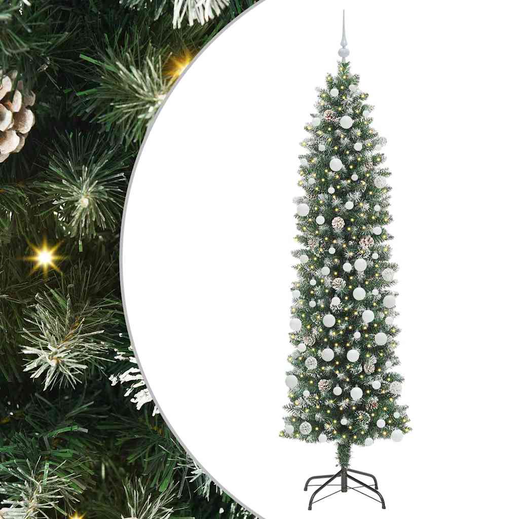 Artificial Slim Christmas Tree Green and White 210 cm
