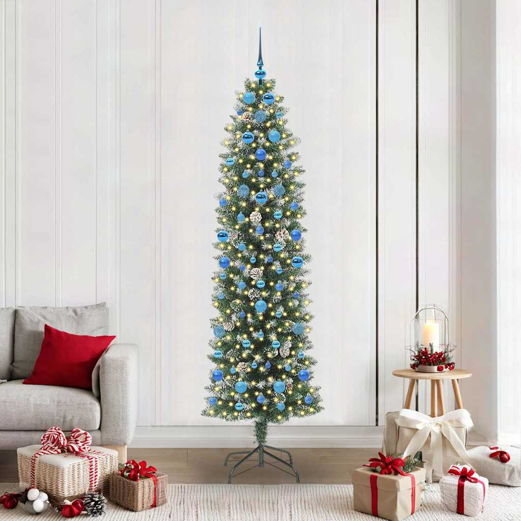 Artificial Slim Christmas Tree Green and White 210 cm