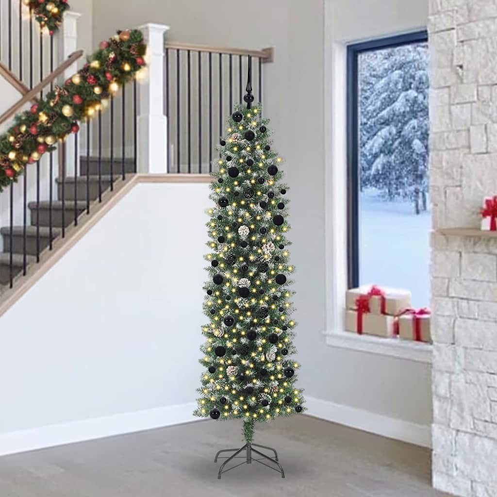 Artificial Slim Christmas Tree Green and White 240 cm