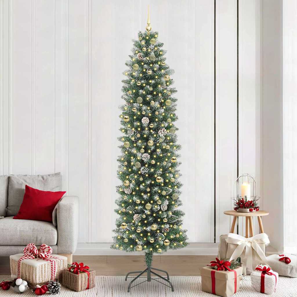 Artificial Slim Christmas Tree Green and White 240 cm