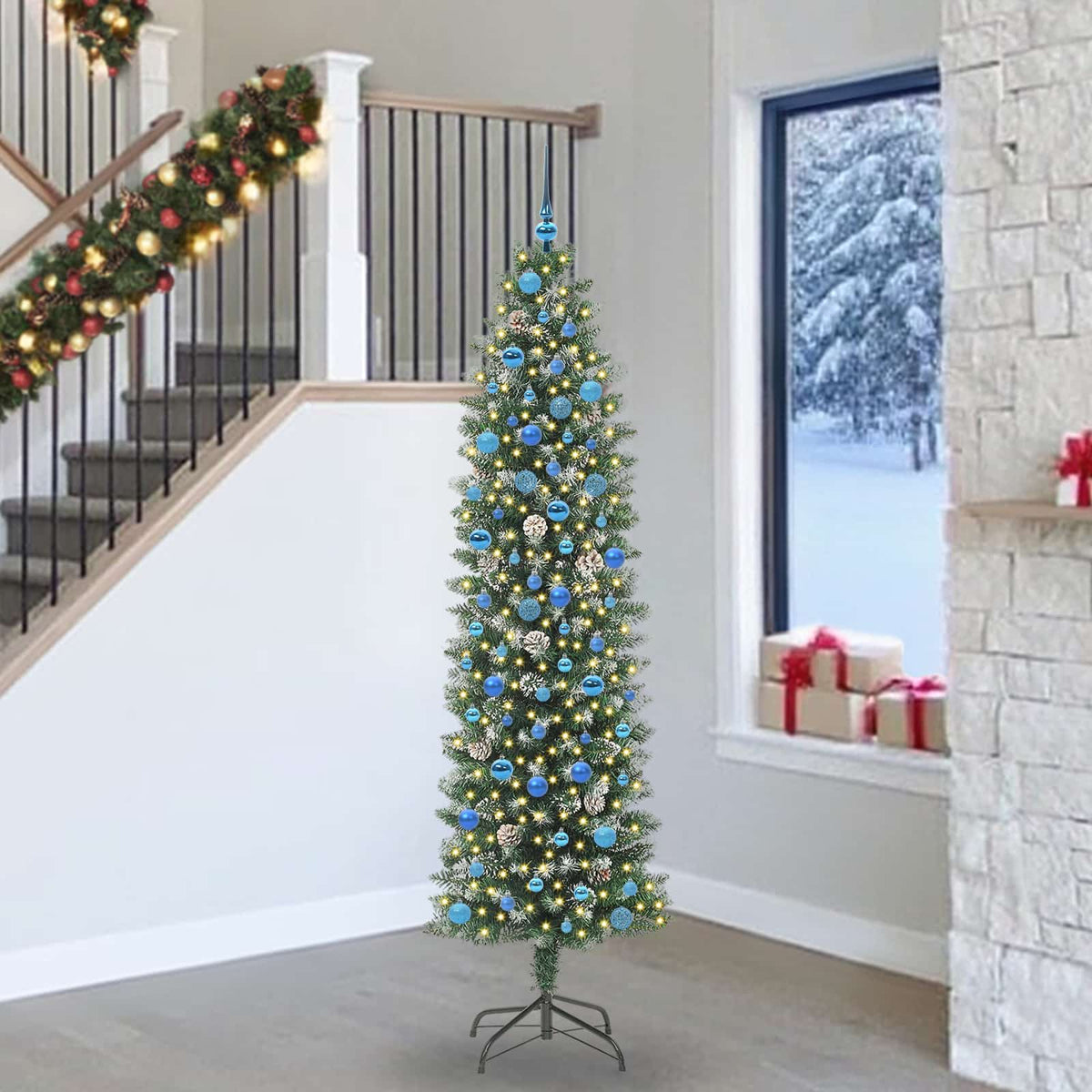 Artificial Slim Christmas Tree Green and White 240 cm