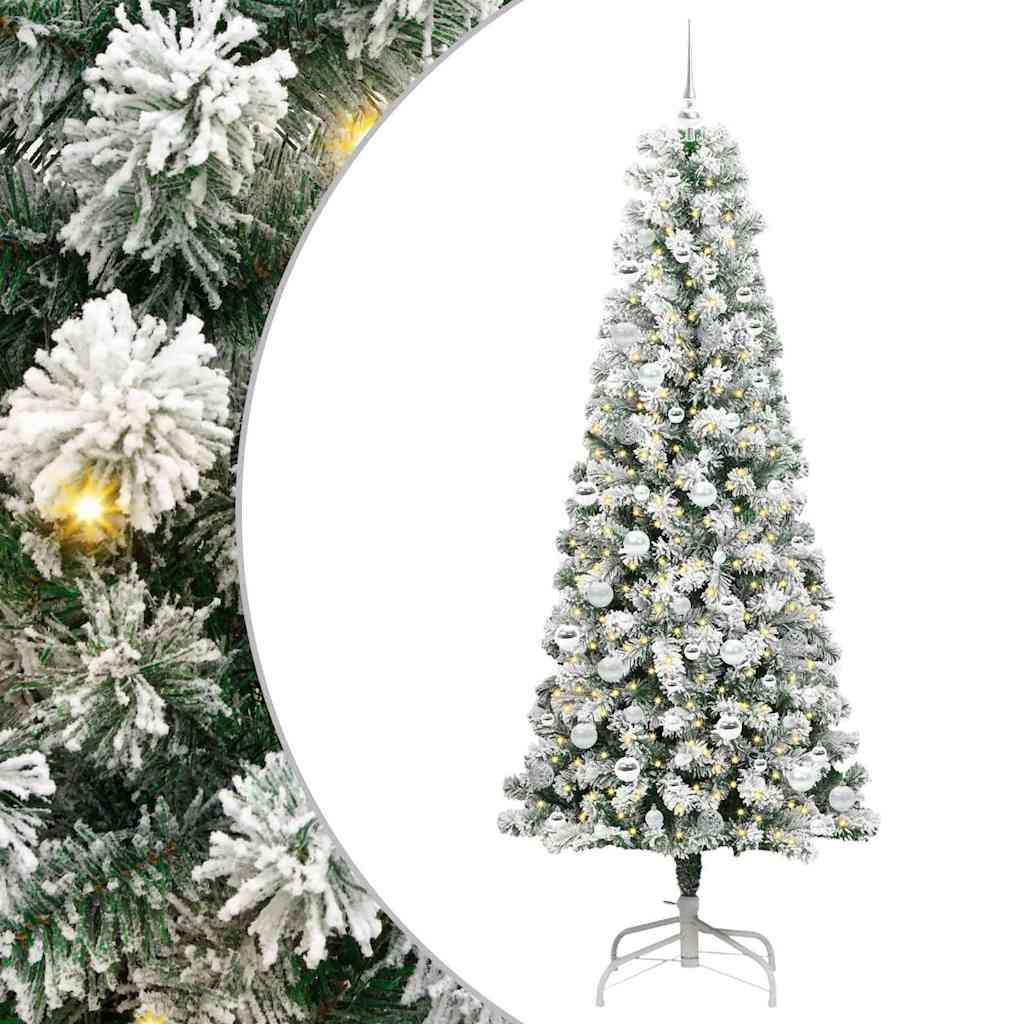 Artificial Hinged Christmas Tree Green and White 210 cm