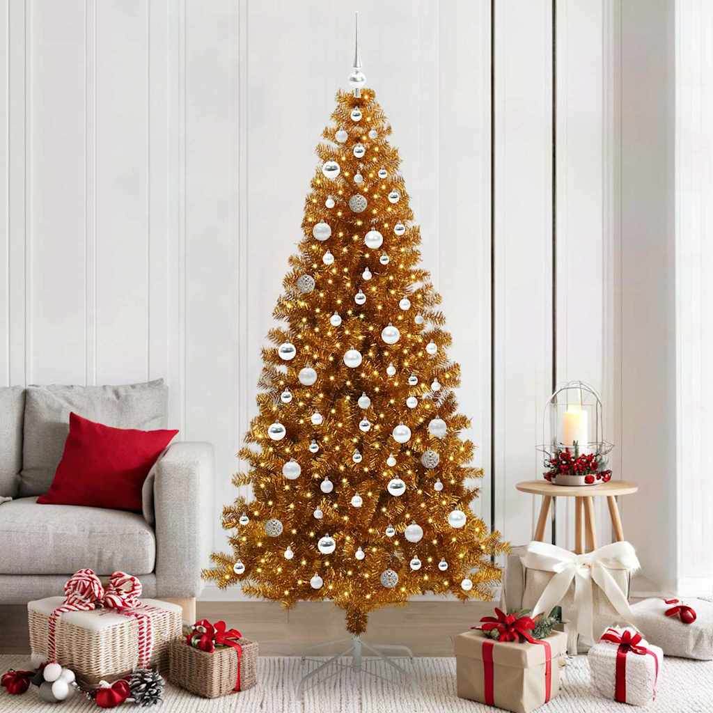 Christmas Tree with LED Light Gold 210 cm PET and Steel