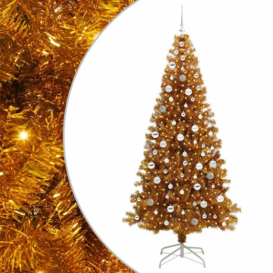 Christmas Tree with LED Light Gold 210 cm PET and Steel