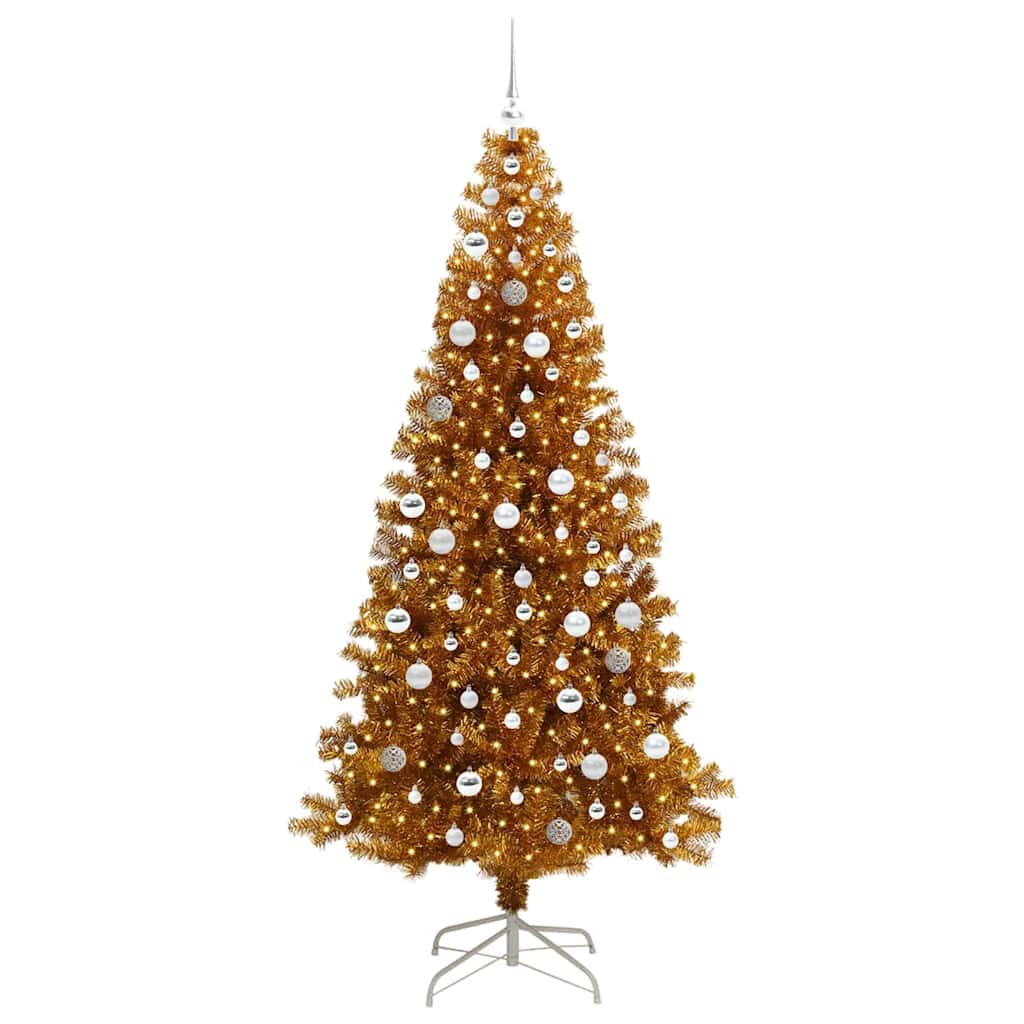 Christmas Tree with LED Light Gold 210 cm PET and Steel