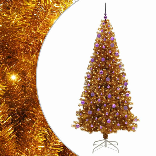 Christmas Tree with LED Light Gold 210 cm PET and Steel