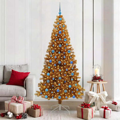Christmas Tree with LED Light Gold 210 cm PET and Steel