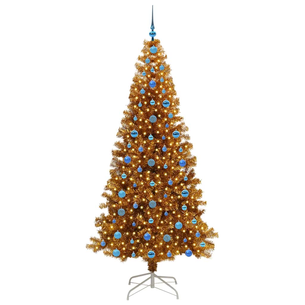 Christmas Tree with LED Light Gold 210 cm PET and Steel