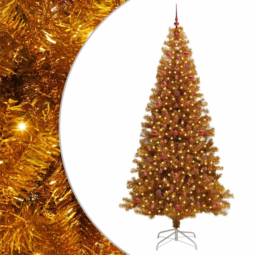 Christmas Tree with LED Light Gold 240 cm PET and Steel