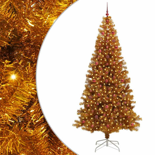 Christmas Tree with LED Light Gold 240 cm PET and Steel