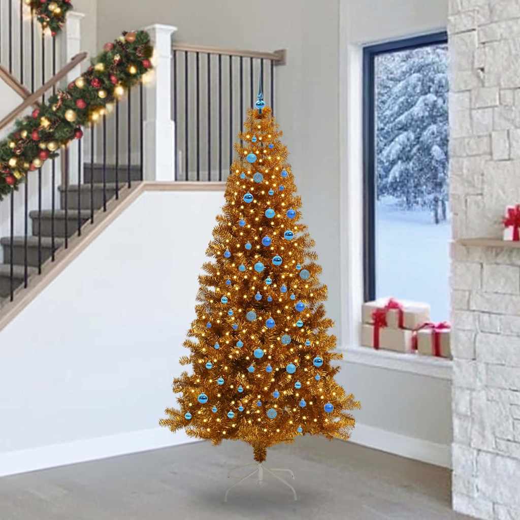 Christmas Tree with LED Light Gold 240 cm PET and Steel