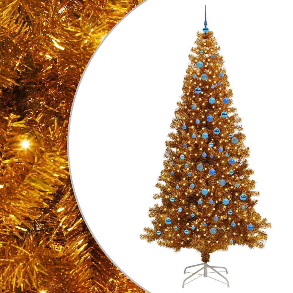 Christmas Tree with LED Light Gold 240 cm PET and Steel