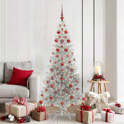 Christmas Tree with LED Light Silver 180 cm PET and Steel