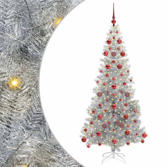Christmas Tree with LED Light Silver 180 cm PET and Steel