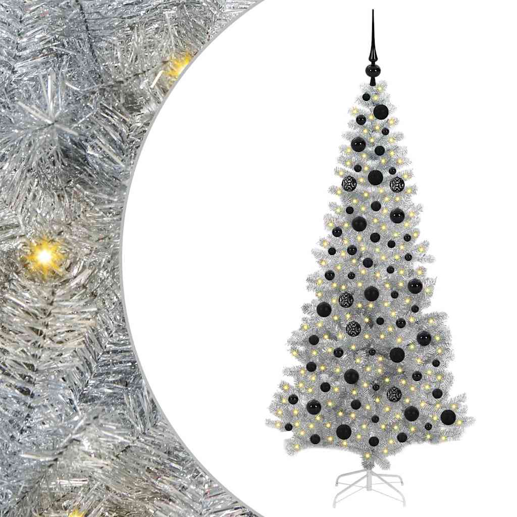 Christmas Tree with LED Light Silver 180 cm PET and Steel