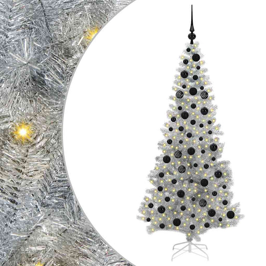 Christmas Tree with LED Light Silver 180 cm PET and Steel