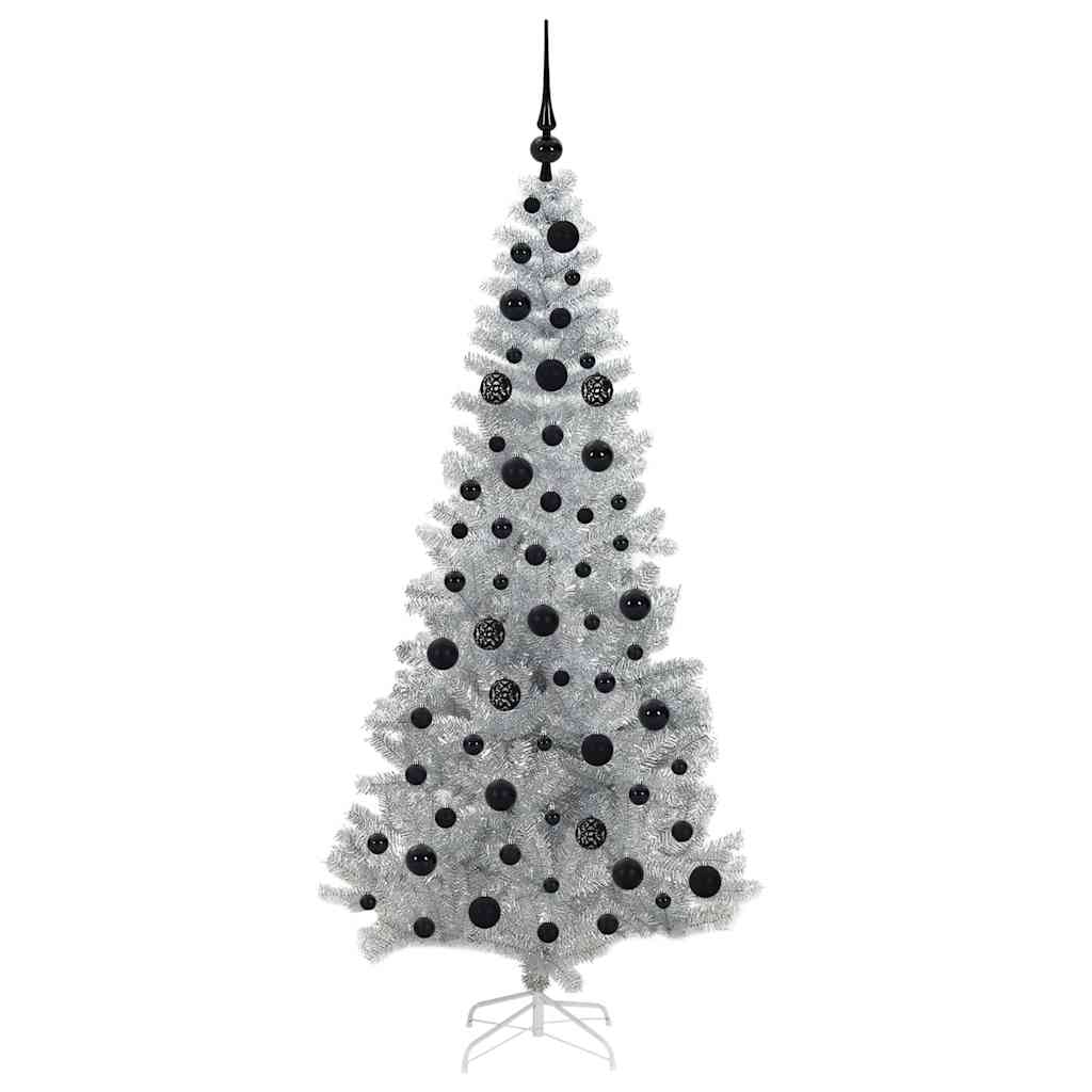 Christmas Tree with LED Light Silver 180 cm PET and Steel