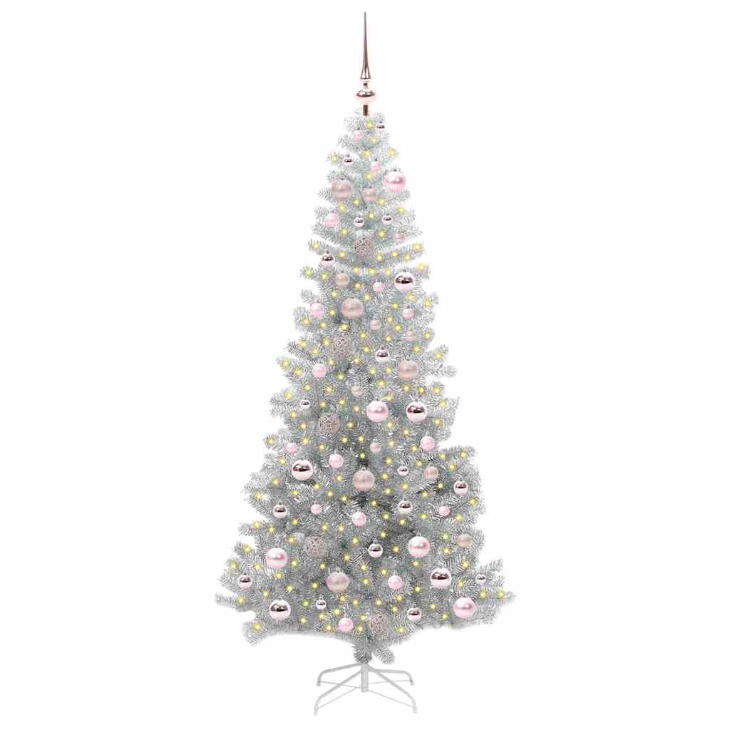 Christmas Tree with LED Light Silver 180 cm PET and Steel
