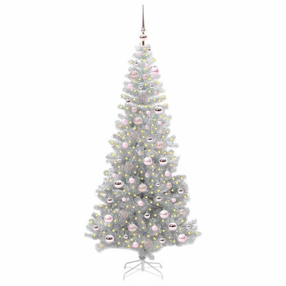 Christmas Tree with LED Light Silver 180 cm PET and Steel