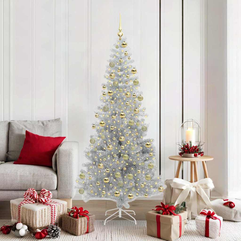 Christmas Tree with LED Light Silver 180 cm PET and Steel