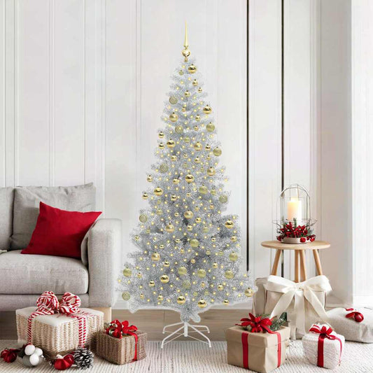 Christmas Tree with LED Light Silver 180 cm PET and Steel