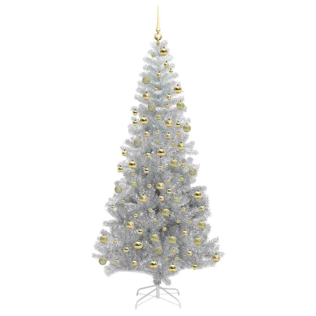Christmas Tree with LED Light Silver 180 cm PET and Steel